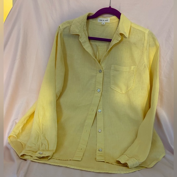 Cloth & Stone Women’s 100% linen, yellow button down long sleeve shirt, Medium - Picture 2 of 4